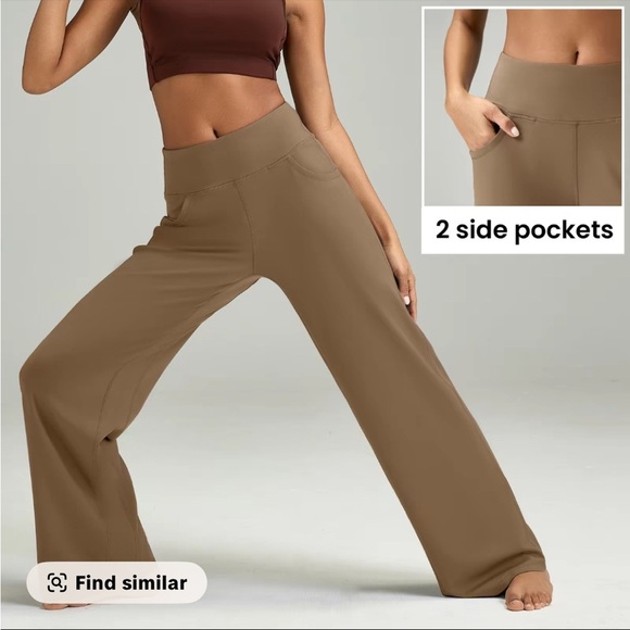 Elegant Tan Wide-Leg Pants with Pockets - Picture 1 of 4